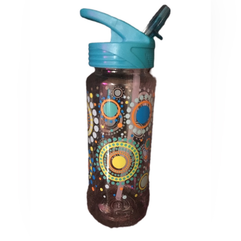 Colorful Patterned Water Bottle with Blue Lid